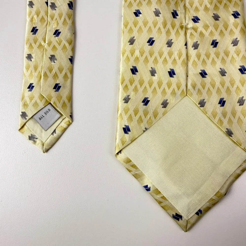 Pierre Cardin Mens Yellow Blue‎ Patterned Satin Silk Necktie Business Casual